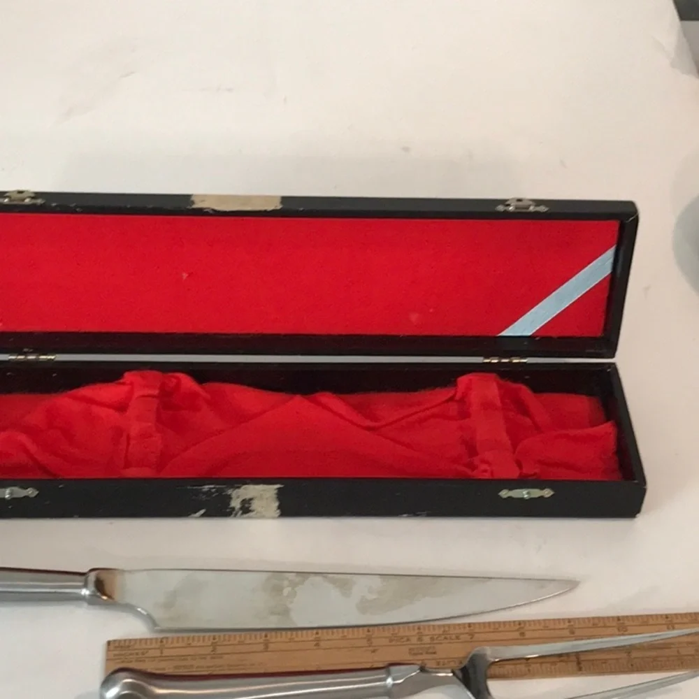 Carving Set Boxed Japanese Carving SET Knife / Fork in RED Velvet Original Box